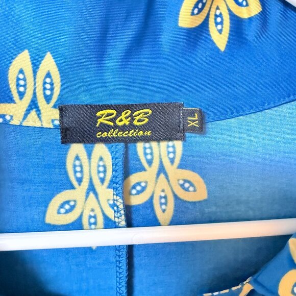 R&B Collection Flower Power Tunic Dress Size XL Floral Retro Blue Orange - Picture 5 of 14